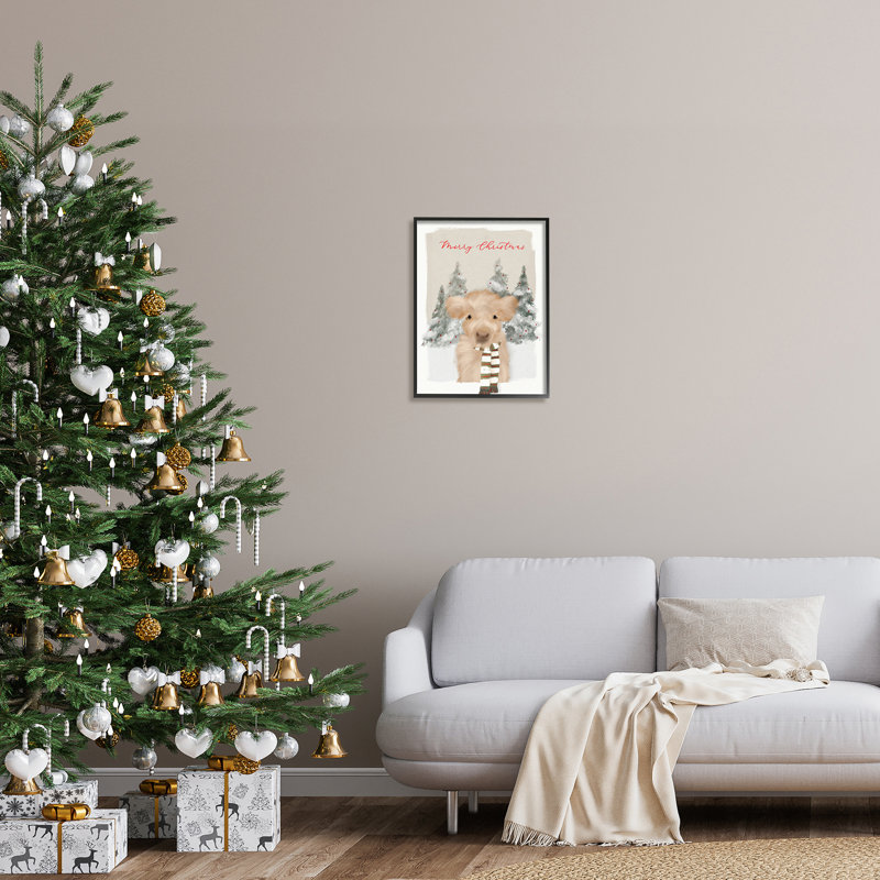 Merry Christmas Fuzzy, H 20 po x l 16 po x P 1,5 po, Giclée encadrée noir minuit