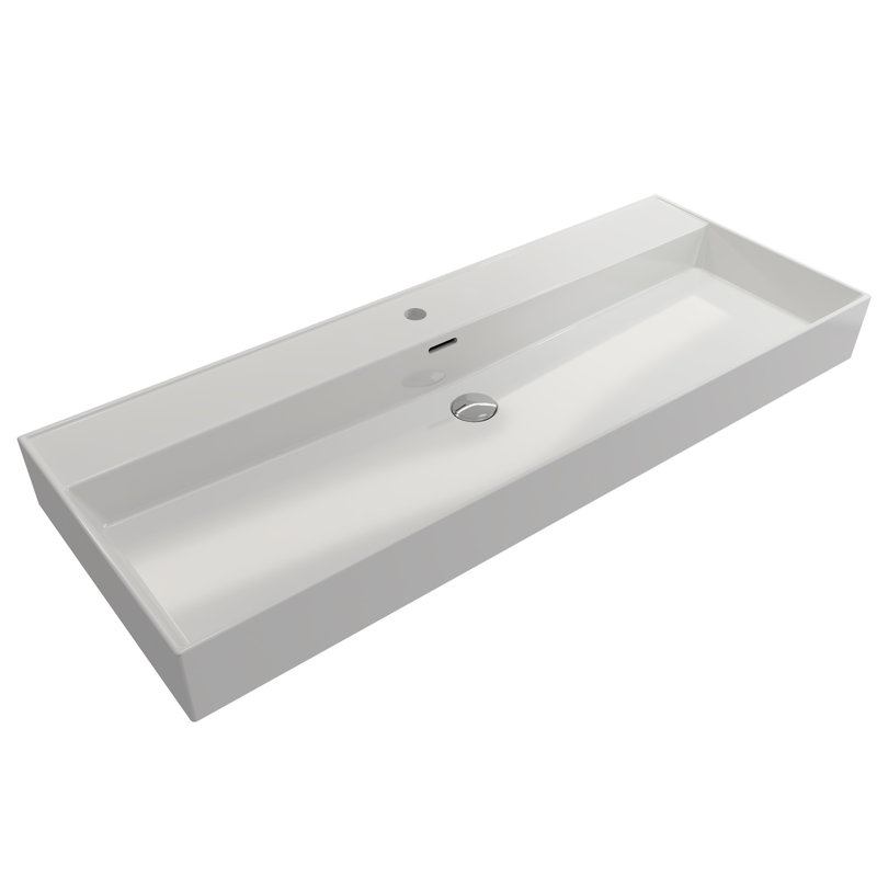 Milano 47.4'' L Bathroom Sink, White, Single-Hole