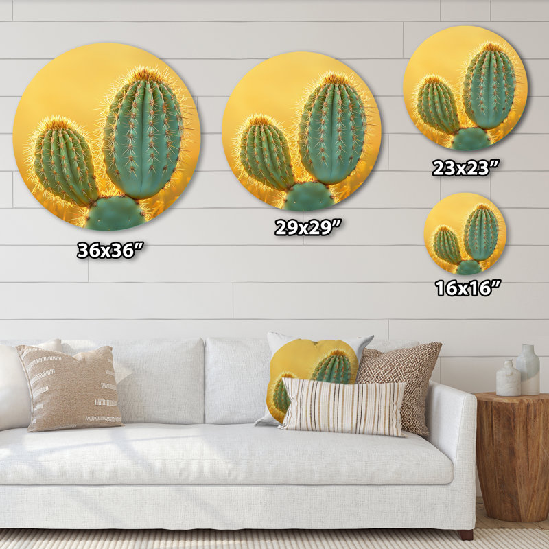 Marrin - Cactus rond, reproduction d'art métallique traditionnelle verte, H 23 po x l 23 po