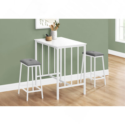 Dining Set 3-Pieces Contemporary, Counter Height Rectangular, White Wooden, Dining Room Furniture