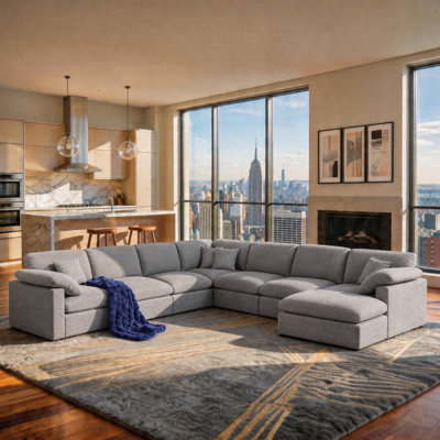 8-Piece Chenille Cloud Sectional Couches, Oversized Corner Sectional Sofa, Gray