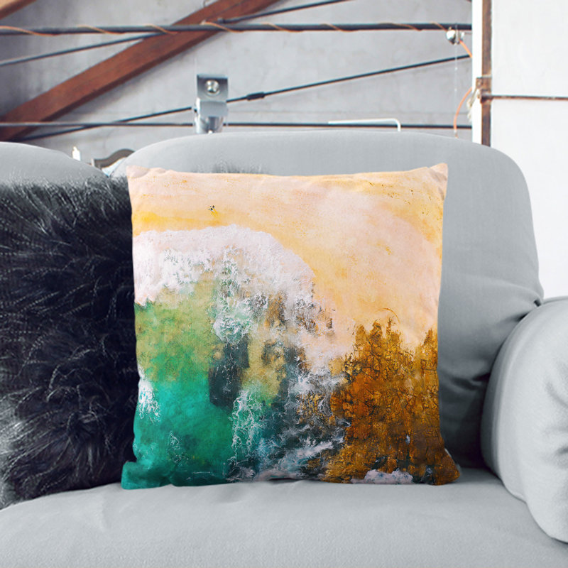 Ocean Beach In Australia Painting Square Throw Cushion, 55cm H x 55cm W x 20cm D, Black