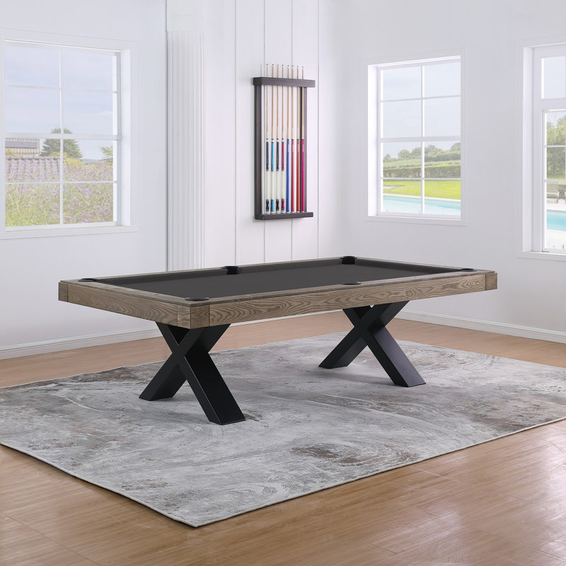 Table de billard en ardoise 8 pi Texas II avec pieds en acier, Gris anthracite résistant à l'eau, Distressing Vintage Ash