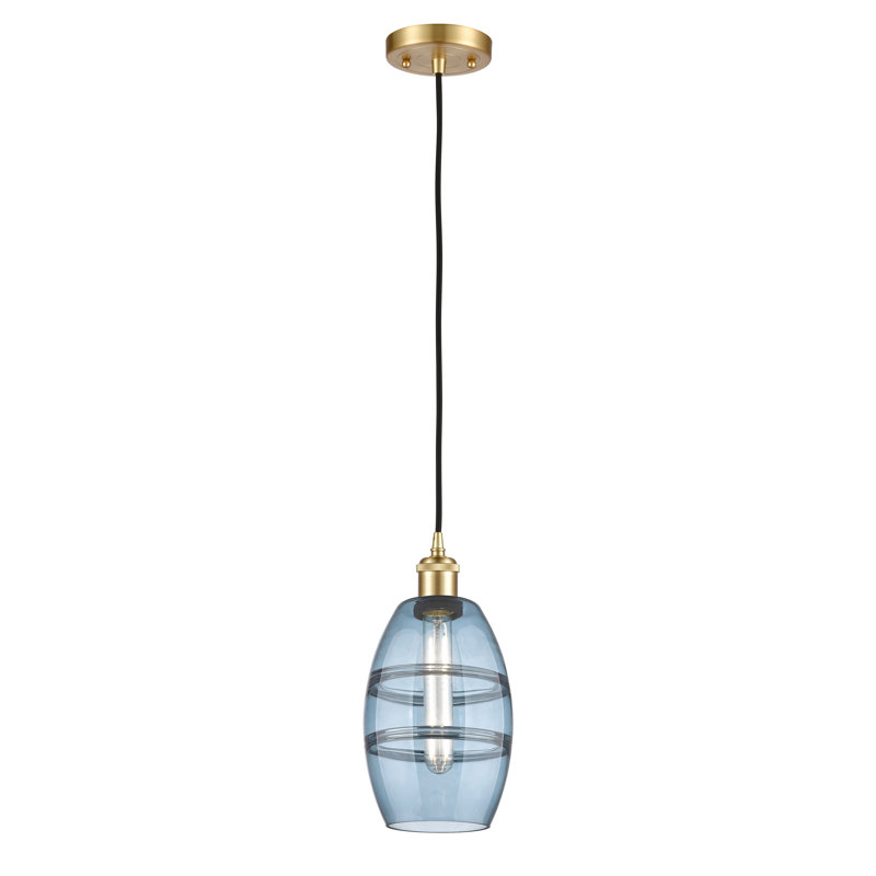 Luminaire suspendu 1 lumière Absalat, H 8,13 po x l 5,88 po x P 5,88 po, Bleu princesse, Or satiné