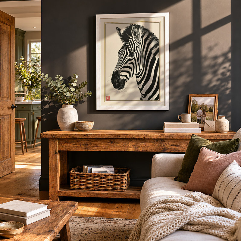 Zebra Study Japandi - Framed Print, A1 - 84.1 x 59.4 cm, White