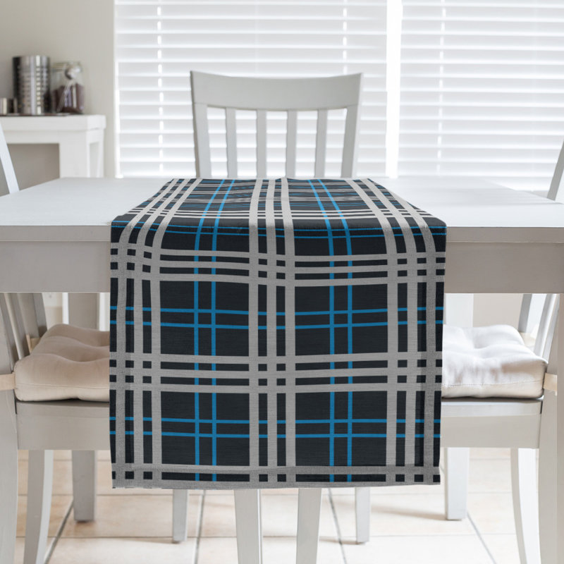 Paid Polyester Table Runner, 90" L x 16" W, Black/Carolina Blue/Silver