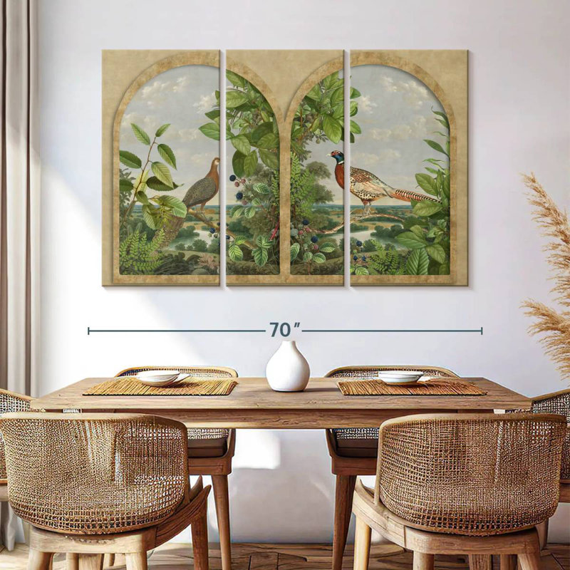 Brampt Antique Window With Nordic Birds, 42" H x 65" W