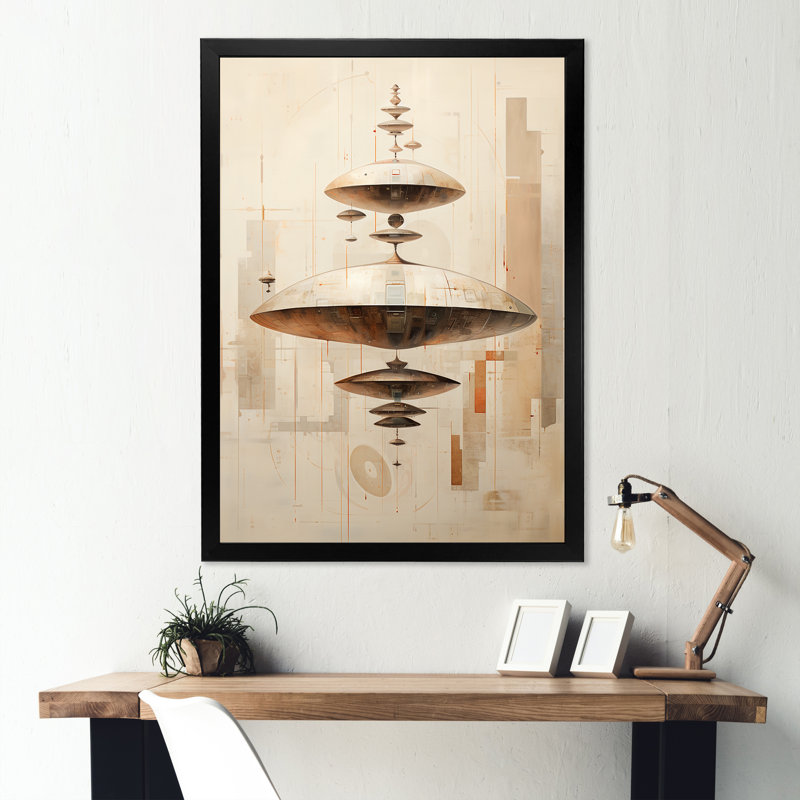 Art mural sur toile Minimalisme Ufos II - Ufos, Cadre simple noir, H 32 po x l 16 po x P 1 po