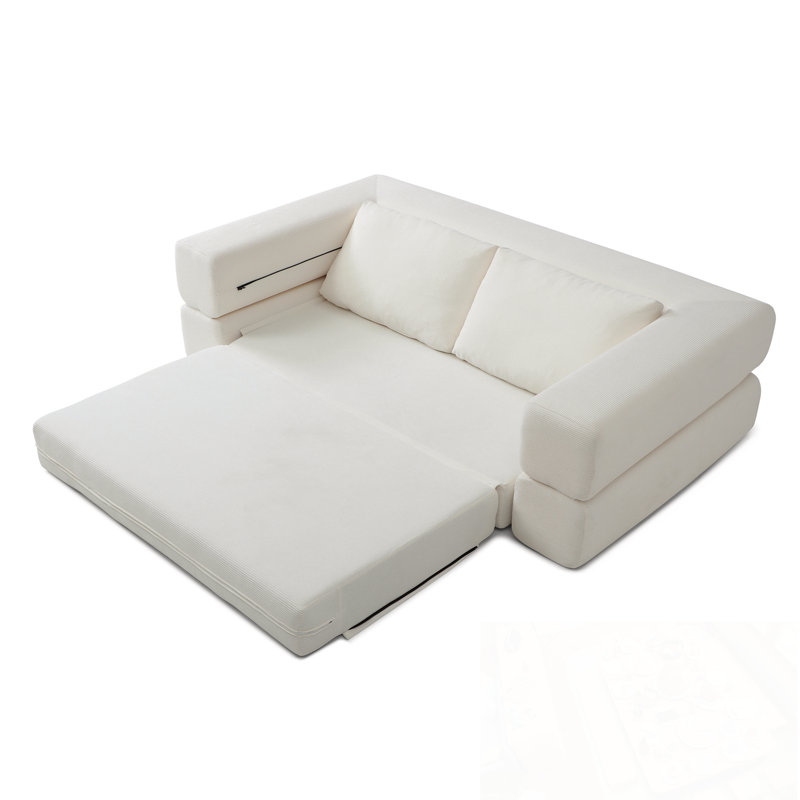 Canapé pliant en velours côtelé avec coussins, Beige