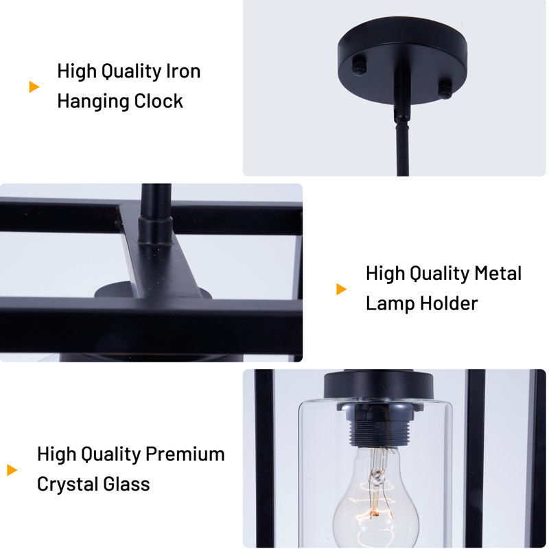 1-Light Dimmable Black Cage Single Pendant Light