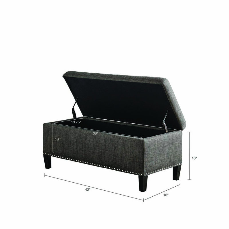 Banc de rangement capitonné à fermeture douce, Gris anthracite