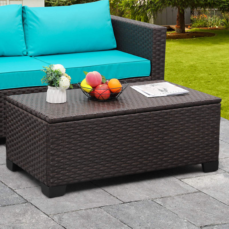 Patio Coffee Table All-Weather Wicker Side Table with Waterproof Cover, Brown