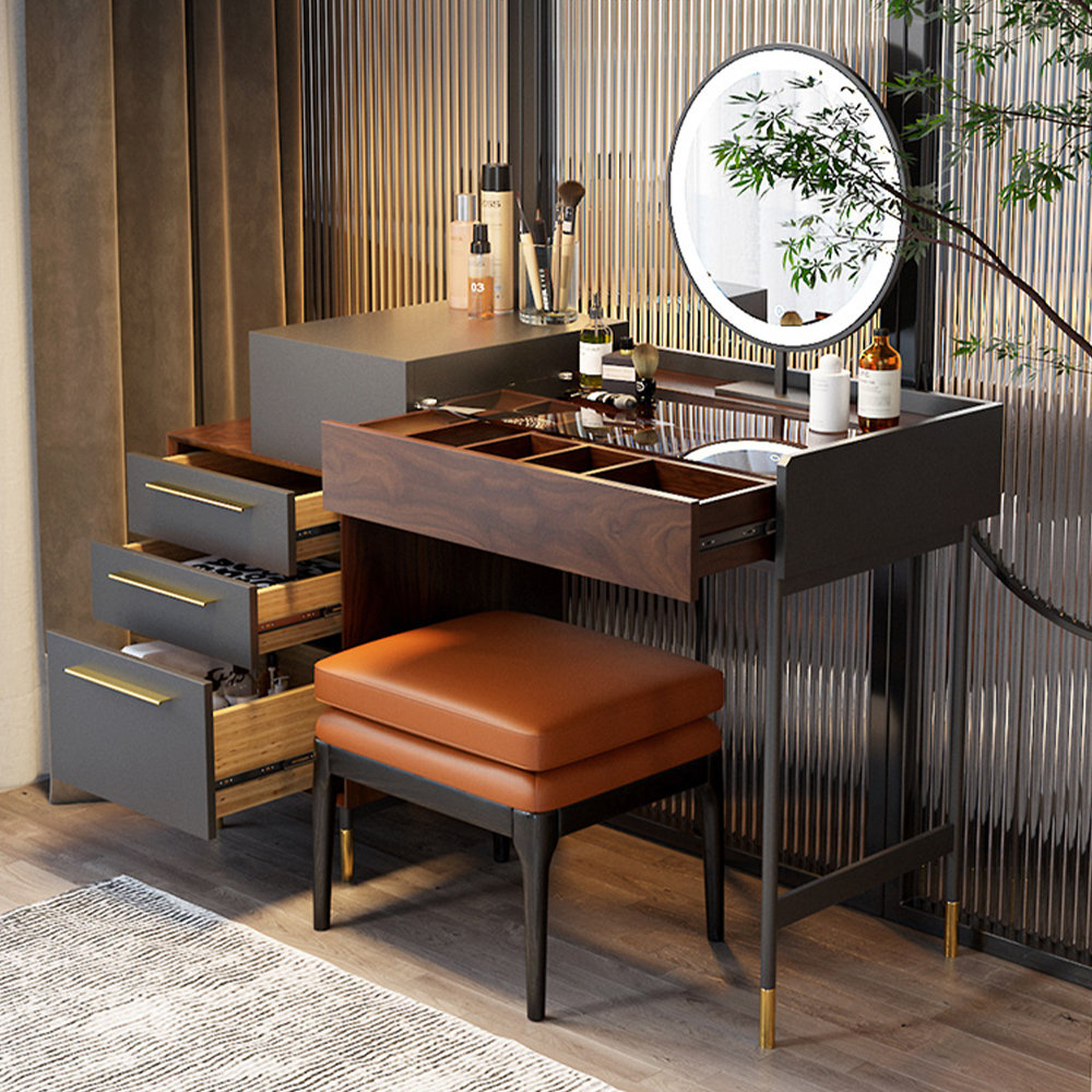 Everly Quinn Mid Century Modern Wood Makeup Vanity Table Set With Everly Quinn Mid Century Modern Wood Makeup Vanity Table Set With