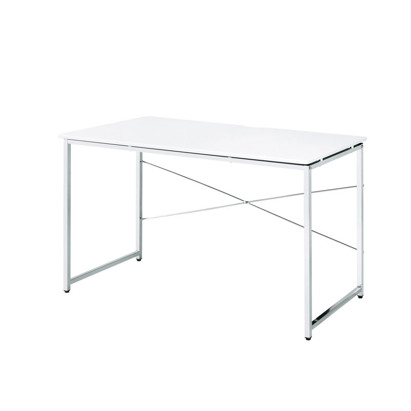 Rectangular White Table With 43.75 Lb Weight And Cross Bar & Work Desk Metal Frame 4 In Package Height
