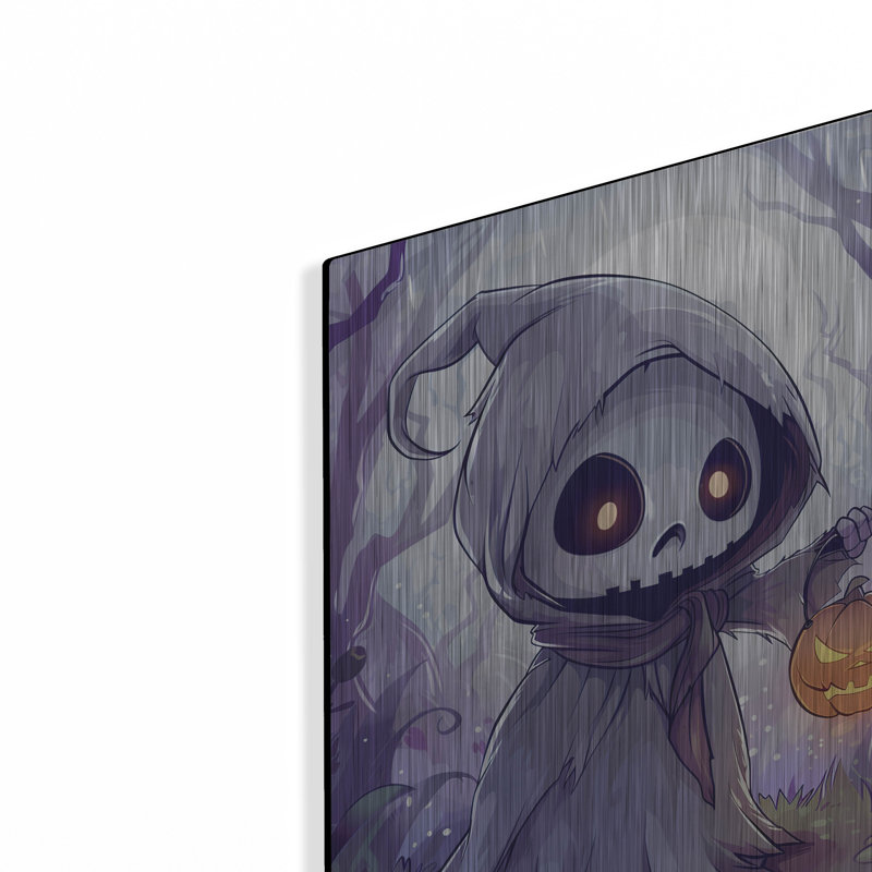 Art mural en métal luxueux «Small Skeleton With Lantern Pumpkin» par Momart, H 16 po x l 12 po