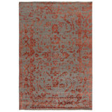 Rectangle Centennial Floral Hand-Knotted Cotton/Viscose Area Rug in Gray/Red