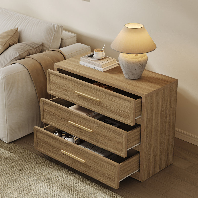 Table de chevet 3 tiroirs Cesiro Accent, Ensemble de 2, Brun moyen