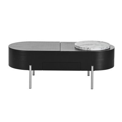 47.2'' Modern Oval Lift Top Coffee Table with 360-Degree Marble-Patterned Rotating Tray, Drawers & Hidden Compartment -  Brayden Studio®, CC776866373D4F51BD0AA1CBC501C6C4