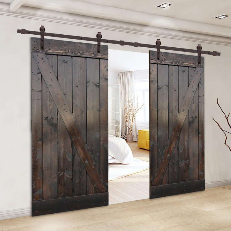 Porte de grange en bois lambrissé en Z avec trousse de quincaillerie d'installation, Café noir, 30 po x 84 po