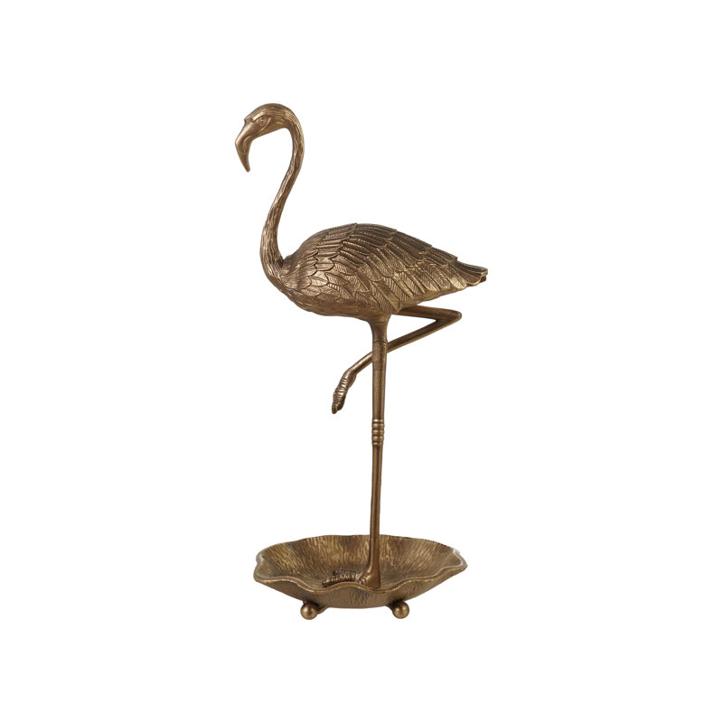 Plat décoratif flamant rose en fonte dorée