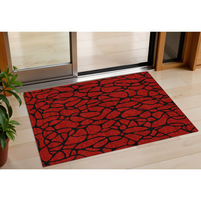 Tapis intérieur lavable extérieur géométrique rouge 3 pi x 5 pi