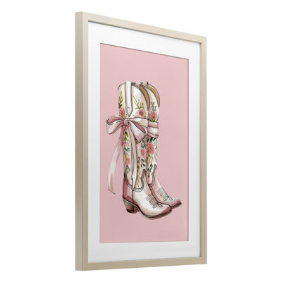 Cowgirl Boots with Neutral Ribbon Framed Print Under Glass, design by Lettered and Lined
