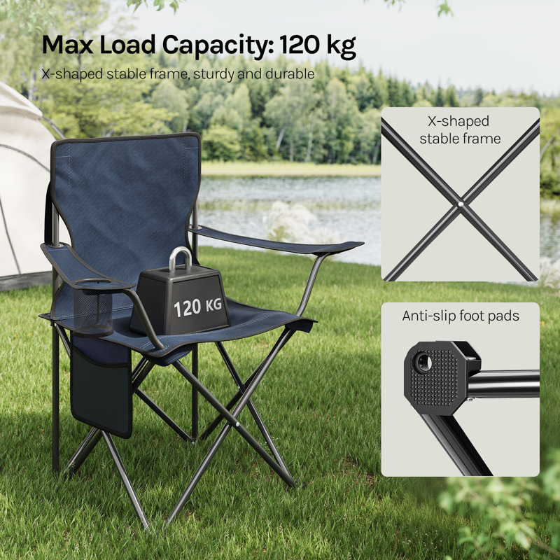 Folding Camping Chairs Set of 2, Portable Fishing Chairs with Cup Holder and Carry Bag, for Garden, Beach, Outdoors, 47x76x81 cm