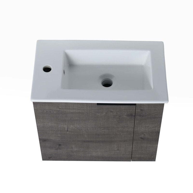 Meuble-lavabo simple mural 22 po avec comptoir en céramique Loyard, Chêne gris carreauté