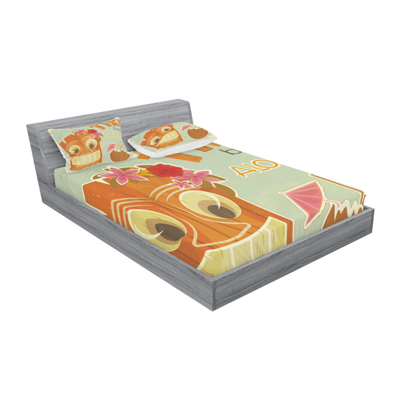 Ensemble de draps Invitation to Tiki Bar, Ensemble de draps pour lit double avec un drap-hou