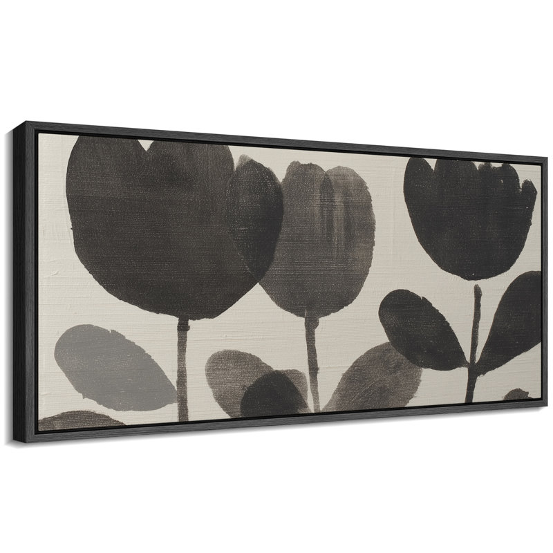 Minimalist Dark Tulip Silhouette Botanical Wall Decor Extra Large Pictures Framed Canvas Print Wall Art, Black, 30" H x 60" W