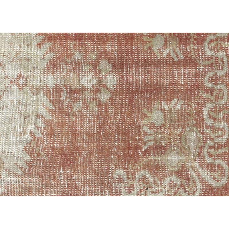 Tapis de couloir unique en laine noué à la main de style années 1960 de 3 pi 1 po x 6 pi 3 po en rouge / gris