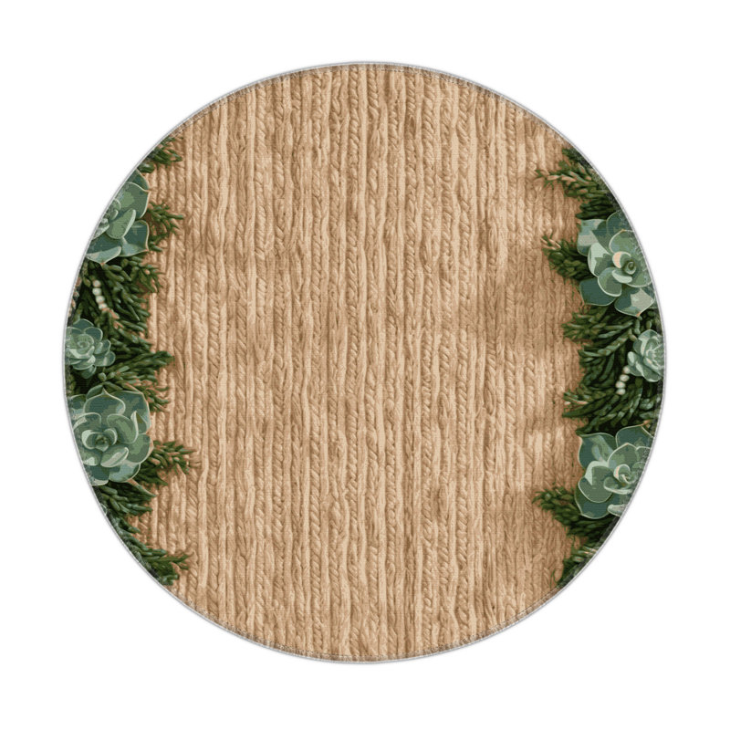 Tapis d'intérieur et d'extérieur brun Botanical, Rond 5 pi