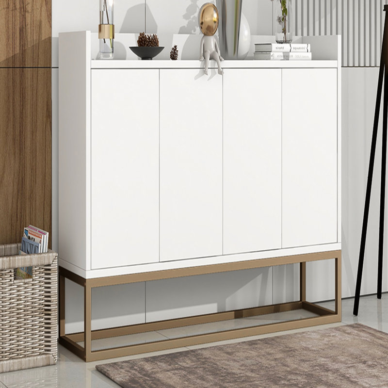 Armoire décorative, armoire de rangement, armoire buffet, armoire 4 portes, Blanc / Doré