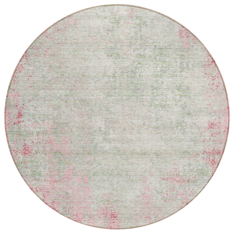 Tapis intérieur rond lavable abstrait 8 pi rose et ivoire