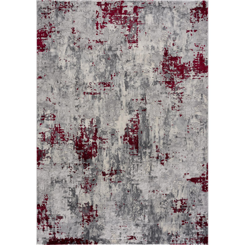 Red and Gray Abstract Area Rug, Rectangle 5' x 8'