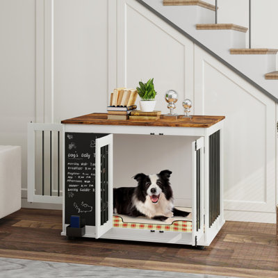 39" Dog Crate Furniture Side End Table for Large Dogs w/ Blackboard