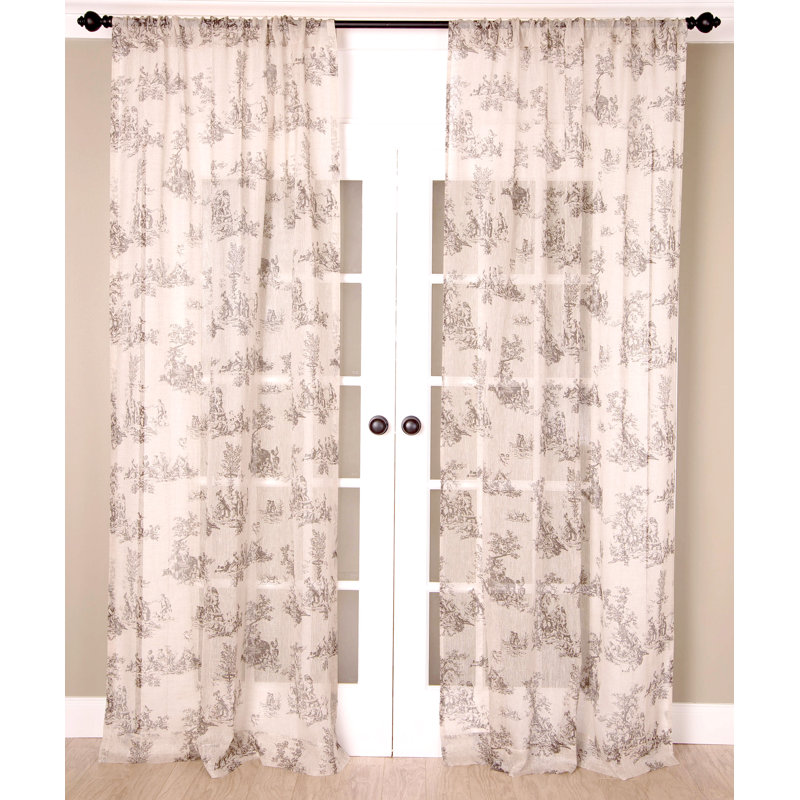 Linen Sheer Printed Window Curtain Panel with Rod Pocket Header for Living Room, White, 52" W x 96" L