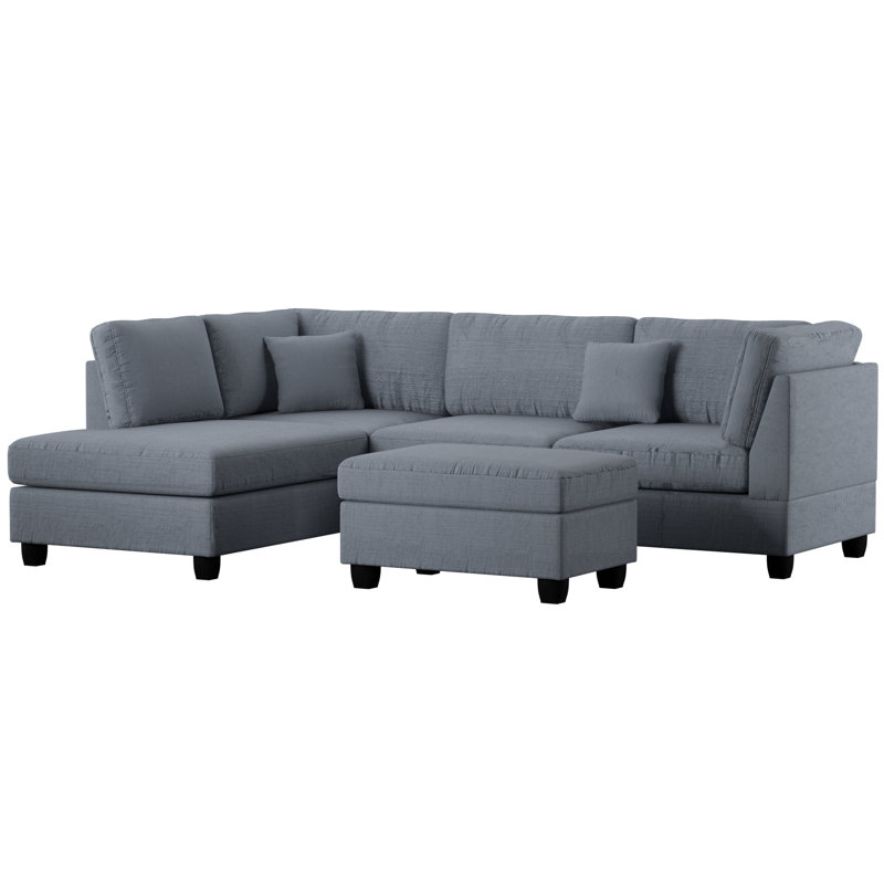 Eldredge Upholstered L-Shaped Sectional Reversible, Gray Polyester Blend