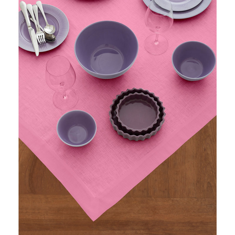 Fete - 100% Pure Linen Table Throw, Flamingo Pink, Solid Color