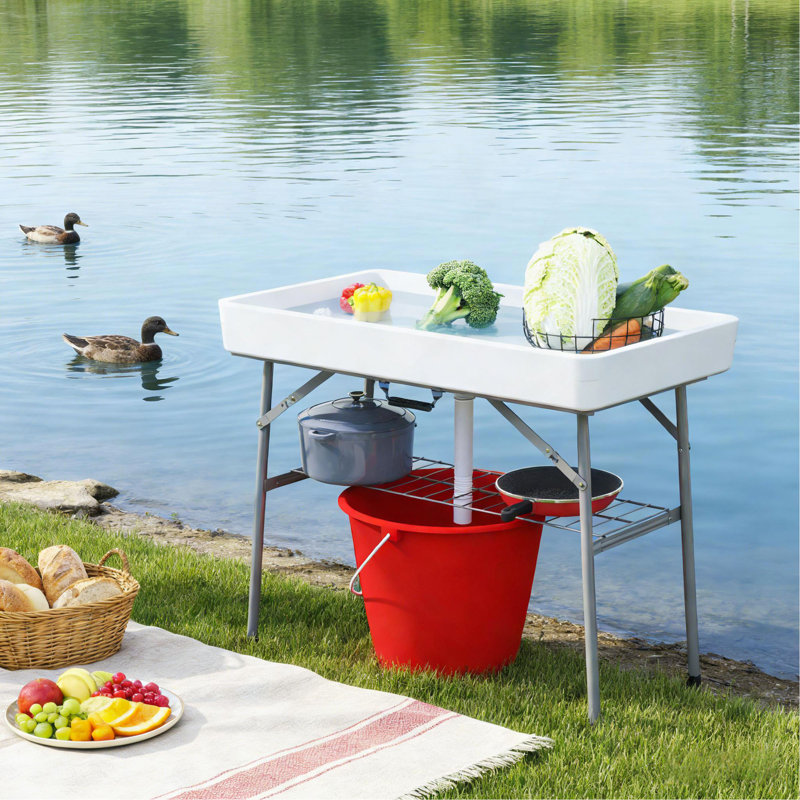 Refroidisseur de table d'extérieur, table de glacière pliante, Blanc