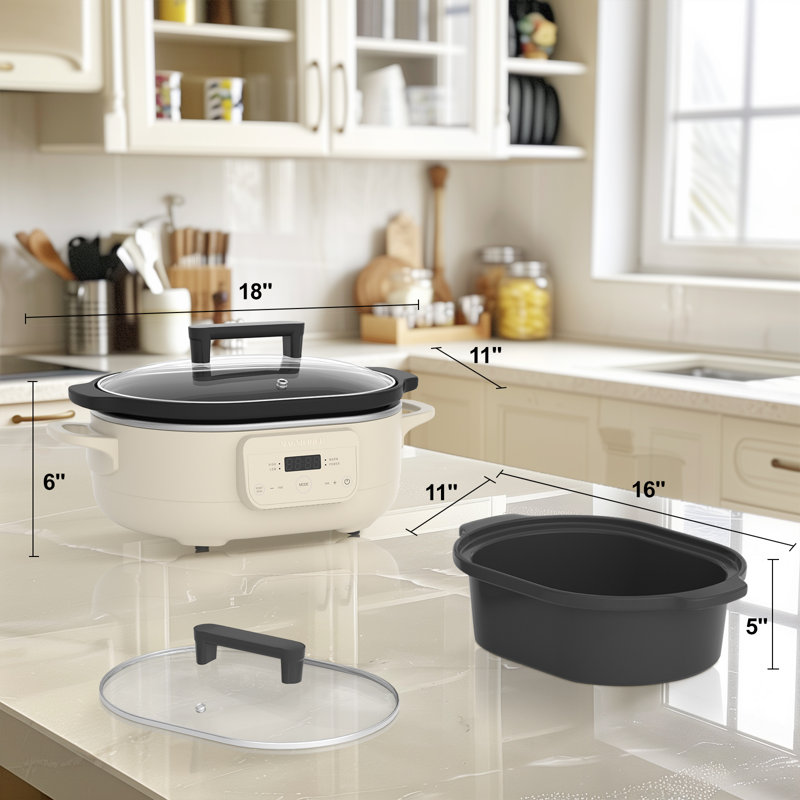 Mijoteuse programmable de 6 pintes avec pot en céramique amovible, Crème, crème