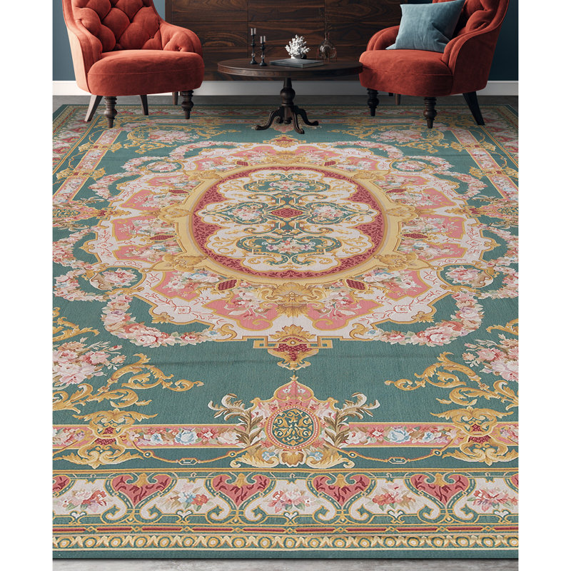 Hand-Knotted High-Quality Green and Green Area Rug