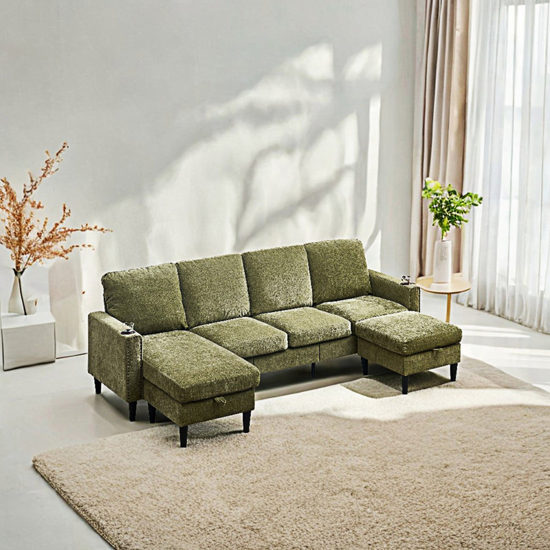 Canapé modulaire confortable 4 places, Chenille verte