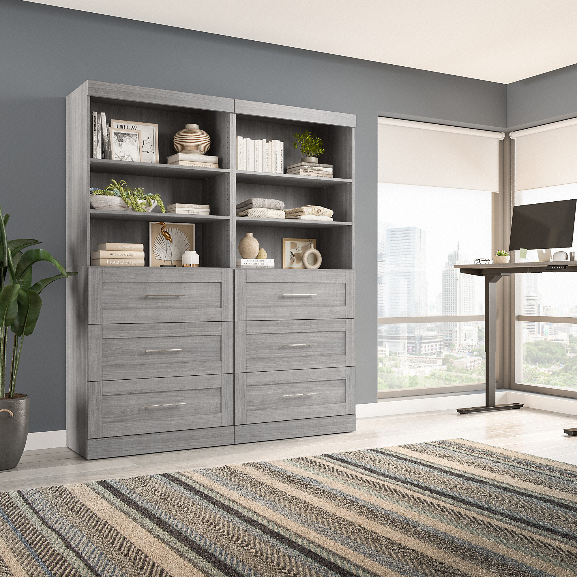 Universal Closet Organizer with Drawers in Storm Gray - Engineered Wood