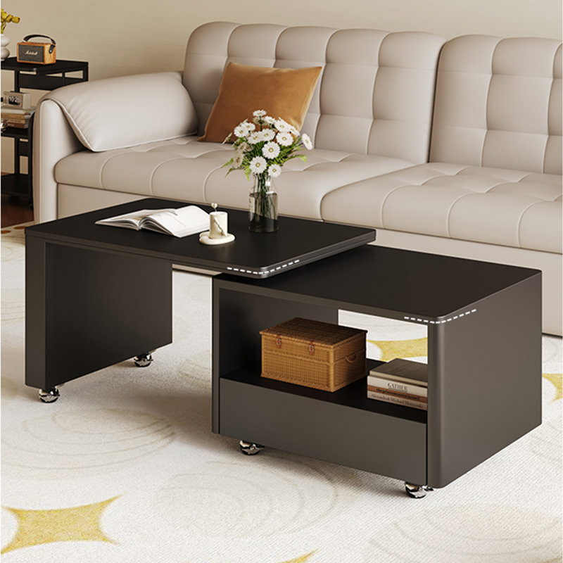 Modern Retractable Coffee Table, Black, Black