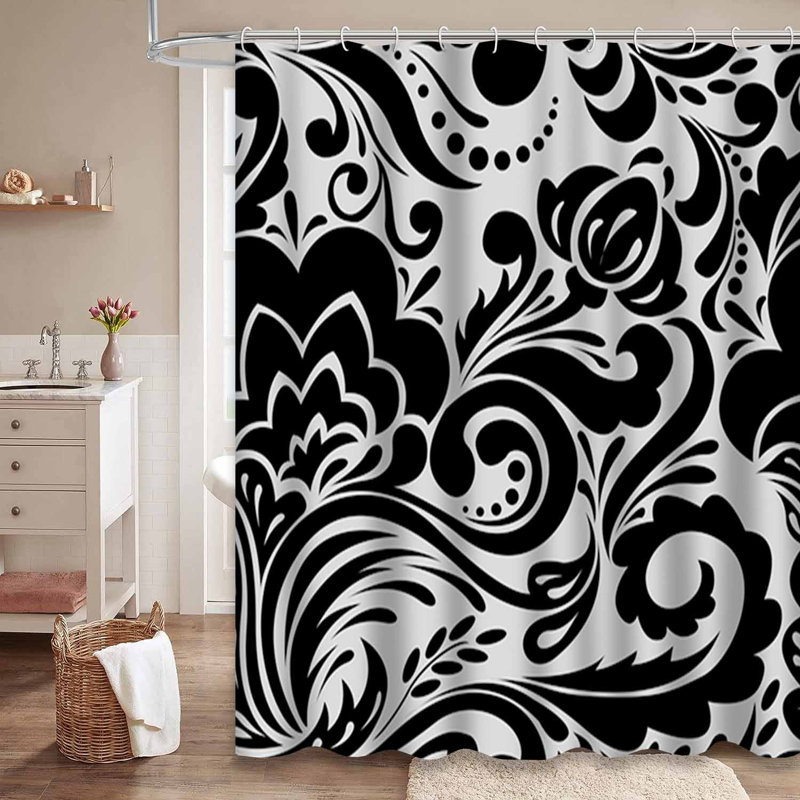 Magnifique rideau de douche floral noir avec 12 crochets, 72" L x 84" W