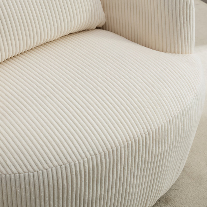 34.23" W Upholstered Swivel Barrel Chair, Ivory Polyester