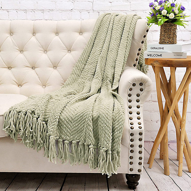 Jeté en tricot de tweed, 60 po x 80 po, Coquille d'huître
