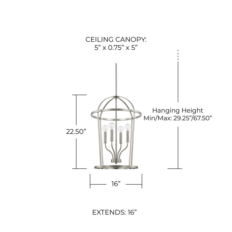 Luminaire suspendu géométrique à 4 lumières Greyson, Nickel brossé