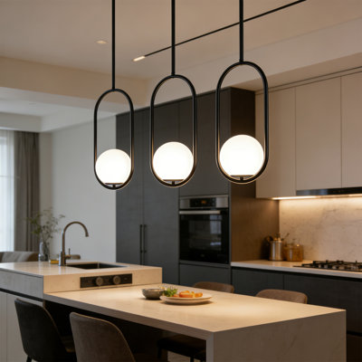 2-Pack Modern Black Oval Opal Glass Pendant Lights – Adjustable Height Hardwired Ceiling Fixture for Kitchen Island, Dining Room & Bedroom